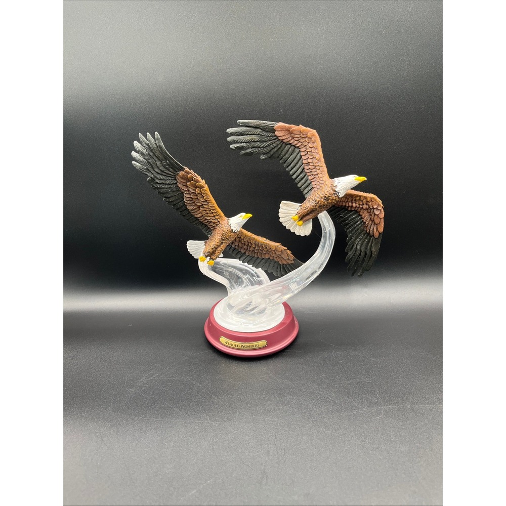 Winged Wonders Bald Eagle‎ Figurine Double Soaring Eagles Acrylic Base Statue